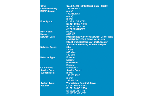  Bg Info: Das Utility zeigt ausführliche Systeminformationen inklusive Rechnernamen, die Netzwerkverbindungen, IP-Adresse, Betriebssystem und Service Packs auf dem Windows-Desktop an.