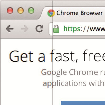 Google Chrome: Links im Bild ist Chrome in klassischer, rechts in Retina-Auflösung zu sehen. Rechts ist die Schrift feiner und klarer