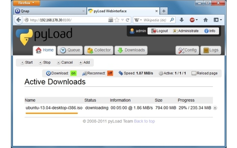 Pyload für Qnap - Der schlanke und funktionsreiche Download-Manager führt Downloads ohne PC auf dem Qnap-NAS durch. Das Tool wurde speziell für den Download von One-Click-Hostern, wie etwa Rapidshare, angepasst.