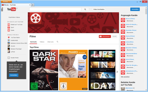 Der Youtube-Kanal „Movies“ ist eine Art virtuelle Videothek, in der alle legalen Filmangebote des Video-Portals gesammelt werden.