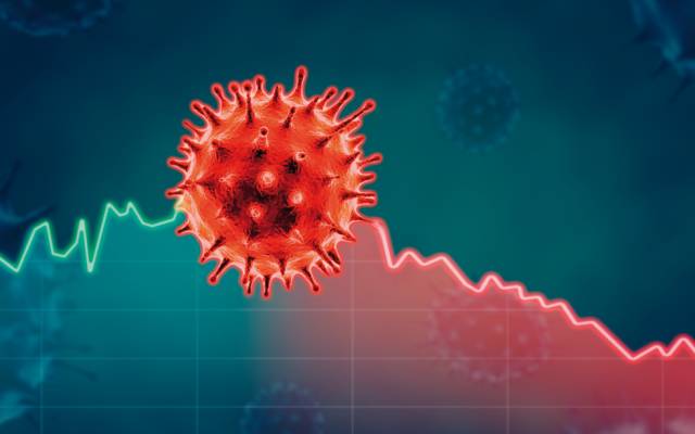 Virus-Symbol vor Chart