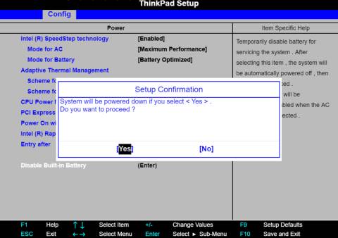 Screenshot eines Lenovo UEFI im Textmodus