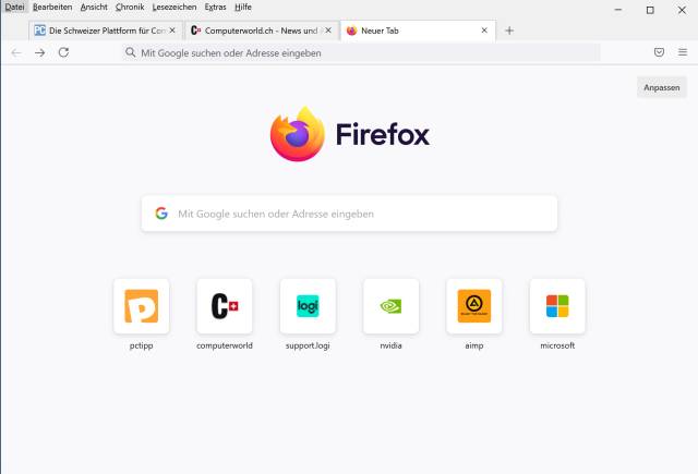 Screenshot Firefox mit Menüleiste und Anfassbereich