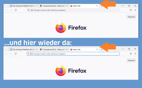 Firefox-Tabbereich ohne und mit Anfassbalken