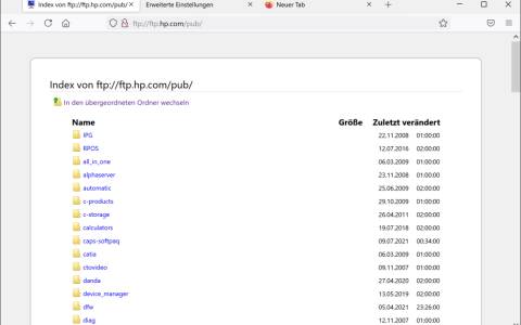 Screenshot der HP-FTP-Seite im Firefox 89