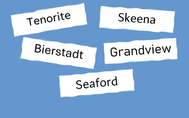 Die fünf Namen der neuen Fonts auf blauem Hintergrund