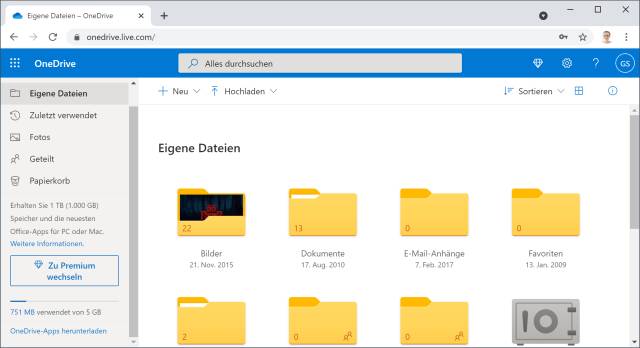 Screenshot OneDrive-Daten im Browser