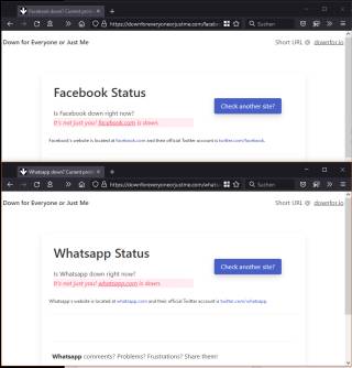 Screenshots isup.me: Facebook und WhatsApp sind auch down