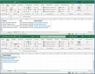 Screenshots zweier Excel-Fenster, eins davon im HTML-Format