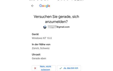 Screenshot Google 2FA-Rückfrage