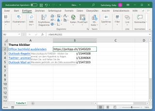 Screenshot mit der Excel-Funktion