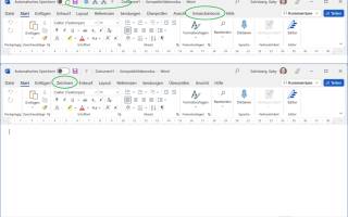 Screenshots Word-Menübänder vor und nach einer Änderung