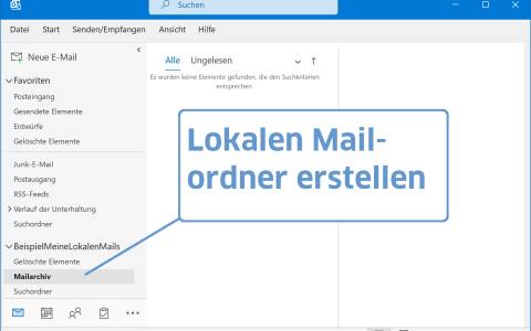 Screenshot Outlook mit lokaler Datendatei und Mailordner