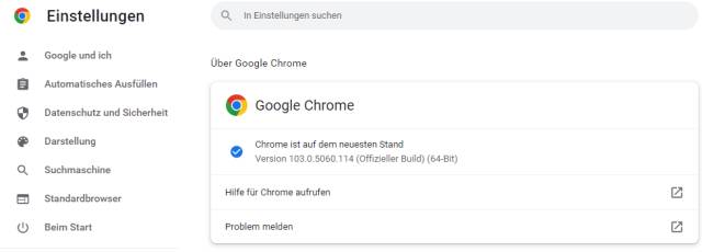 Chrome-Versionsdetails