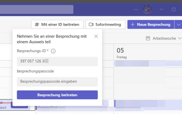 Teams-Screenshot, mit Option Meeting per ID beitreten