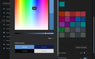 Screenshot der Farbauswahl in den Personalisierungseinstellungen
