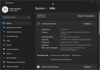 System-Information eines Windows 11 PCs