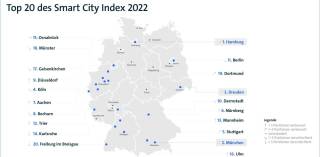 Deutschland-Karte mit dem Smart-Cities-Ranking