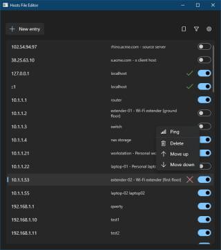 Screenshot einer Beispiel-Hosts-Datei im PowerToys Hosts-File-Editor