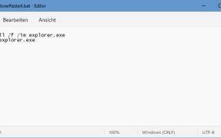 Abbildung des Batchfile-Codes im Notepad-Editor