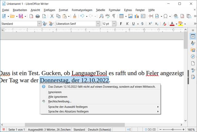 Korrekturvorschlag im LibreOffice Writer