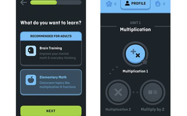 Zwei Screenshots von Duolingo Math auf einem iPhone