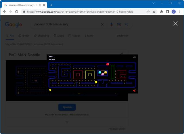 Kleines Pac-Man-Spiel bei Google