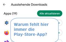 Auf einem Play-Store-Screenshot steht: Warum fehlt hier immer die Play-Store-App?