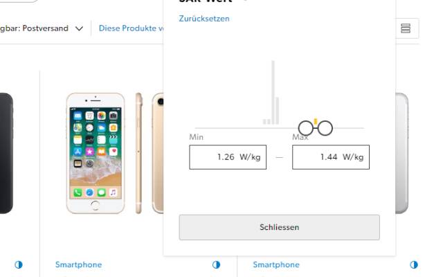 Bei Apple haben nur die iPhone 7 noch etwas höhere SAR-Werte.