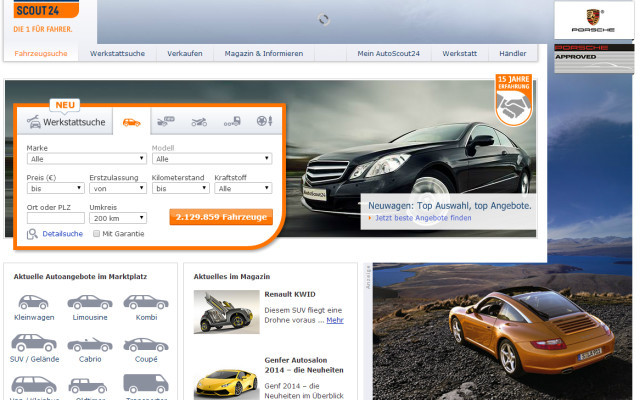 Autokauf im Internet: AutoScout24 integriert CHECK24-Vergleich