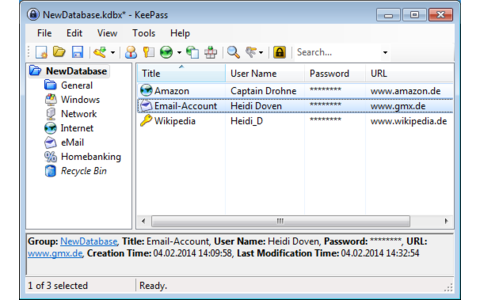 Keepass speichert Ihre Zugangsdaten wie Benutzernamen, Passwörter und PINs in einer Datenbank, die mit einem Master-Passwort verschlüsselt ist. 