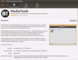 Mit einem Klick auf den Button „Installieren“ spielen sie MediaTomb ins Ubuntu-System ein (Bild 2).