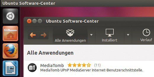 Den UPnP-fähigen Medienserver laden Sie direkt über das Ubuntu-Software-Center (Bild 1).