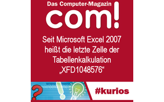 Excel - In dieser Tabellenkalkulation kann ein Tabellenblatt seit der Version Microsoft Excel 2007 bis zu 1.048.576 Zeilen und 16.384 Spalten, also 17.179.869.184 Zellen umfassen.
