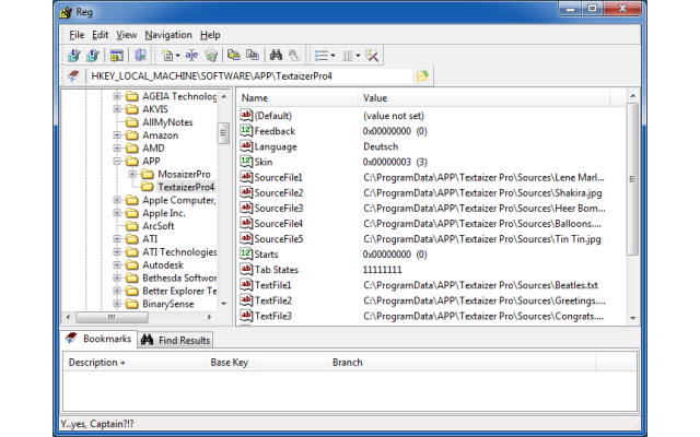 Reg - die Alternative zum Registrierungs-Editor von Windows hat neben einer Menüleiste und einer Baumstruktur eine Werkzeug- und eine Navigationsleiste. Zudem speichert das Tool auf Wunsch Registry-Schlüssel in einem Lesezeichen und ruft über eine Adressz