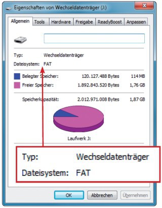 Richtiges Dateisystem: Das UEFI-BIOS kann nur USB-Sticks einlesen, die mit dem Dateisystem FAT oder FAT32 formatiert sind.