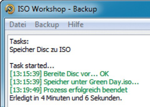 ISO-Image erstellen: Hier hat ISO Workshop in gut 4 Minuten aus einer Film-DVD mit 3,3 GByte ein ISO-Image erstellt.