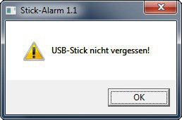 Stick-Alarm: Das Skript öffnet beim Herunterfahren des PCs dieses Warnfenster, wenn Ihr USBStick noch angeschlossen ist (Bild 8).