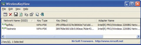 Wireless Keyview: Das Tool liest die in Windows gespeicherten WLAN-Schlüssel aus und zeigt sie in einer Liste an.