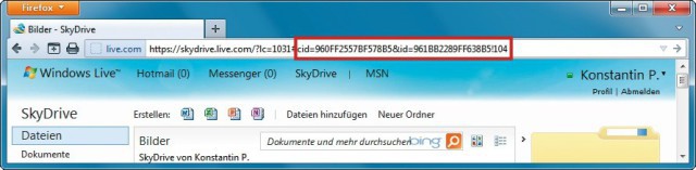 Skydrive als WebDAV: Um den Online-Speicher auch über WebDAV zu nutzen, benötigen Sie Ihre Sky-drive-Nummer. Diese finden Sie über die Internetadresse der Skydrive-Webseite heraus.