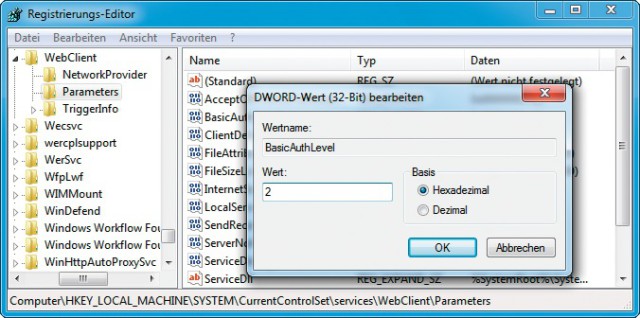 Problembehebung in Windows 7: Das Betriebssystem streikt beim Verbindungsaufbau zu einigen WebDAV-Servern. Diese Registry-Einstellung behebt das Problem.
