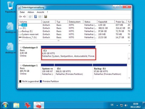 RAM-Windows in Aktion: Diese Version von Windows 7 läuft vollständig in einer 4 GByte großen RAM-Disk. Eine RAM-Disk ist eine temporäre, virtuelle Festplatte, die im Arbeitsspeicher liegt.