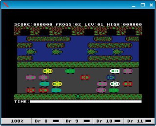 Puppy Arcade: Die Live-CD emuliert alte Heimcomputer. Hier läuft „Frogger“, ein Spieleklassiker der frühen 80er-Jahre, im C64-Emulator Frodo.