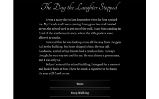 Gewinner Sonderpreis - The Day the Laughter Stopped (Hypnotic Owl UG) Das englischsprachige Text-Rollenspiel The Day the Laughter Stopped besticht durch seine drückende und gleichzeitig fesselnde Atmosphäre.  Um nichts vorwegzunehmen, sei an dieser Stelle