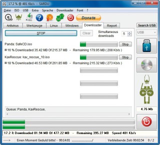 Automatischer Download: Die meisten ISO-Dateien holt sich Sardu auf Knopfdruck automatisch aus dem Netz.