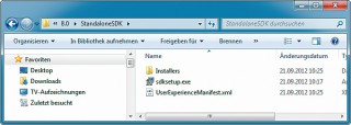 Tools installieren: Wenn Sie das Windows SDK heruntergeladen haben, dann finden Sie die Setup-Dateien im Ordner „C:\Benutzer\<Ihr Benutzername>\Downloads\Windows Kits\8.0\StandaloneSDK“.