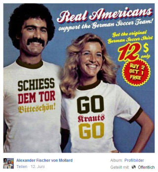 Amerikanisches Fan-Shirt: Auch in den USA hat das deutsche Team viele Anhänger. Also: Go Krauts - Schiess dem Tor bitteschön!