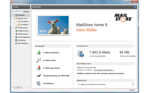 Mailstore Home - Dieses Tool sichert Ihre E-Mails und schützt Sie so vor Datenverlust. Ihr Mail-Archiv können Sie auf Ihrem PC speichern – oder auf Ihrem USB-Stick. In Mailstore Home navigieren Sie bequem durch Ihre gespeicherten E-Mails oder nutzen ...