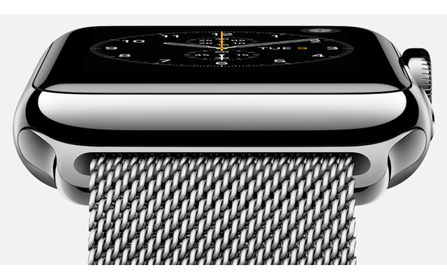 Ebenfalls neu: Die Apple Watch mit einem Retina-Display aus Saphirglas. Für die Smartwatch benötigt man mindestens ein iPhone 5, der Einstiegspreis liegt bei 349 US-Dollar (Bild: Apple).