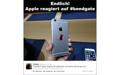 Zum Glück hat Apple inzwischen auf das Bentgate reagiert. Neu ausgelieferte iPhone 6 Plus Smartphones werden nun mit einem entsprechenden Warnhinweis versehen. Wie dieser aussieht, zeigt XSized auf Twitter.